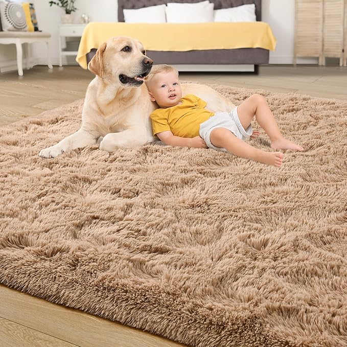 Tepook Area Rugs 10x14 for Living Room, Super Soft Fluffy Rugs for Bedroom, Modern Shaggy Rug Fuzzy Carpets for Kids, Plush Indoor Nursery Home Decor Rug with Non-Slip Bottom, Beige