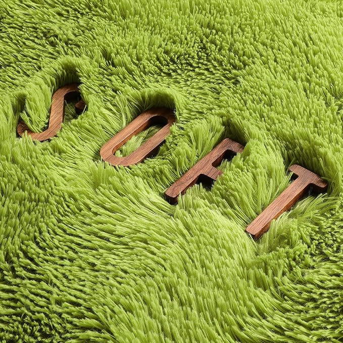 Grass Green Round Rugs 5Ft for Bedroom, Fluffy Shaggy Circle Area Rugs for Kids Playroom Baby Nursery, Cozy Cool Living Room Decor Aesthetic, Cute Fuzzy Furry Plush Carpet for Teen Girls Boys Toddler