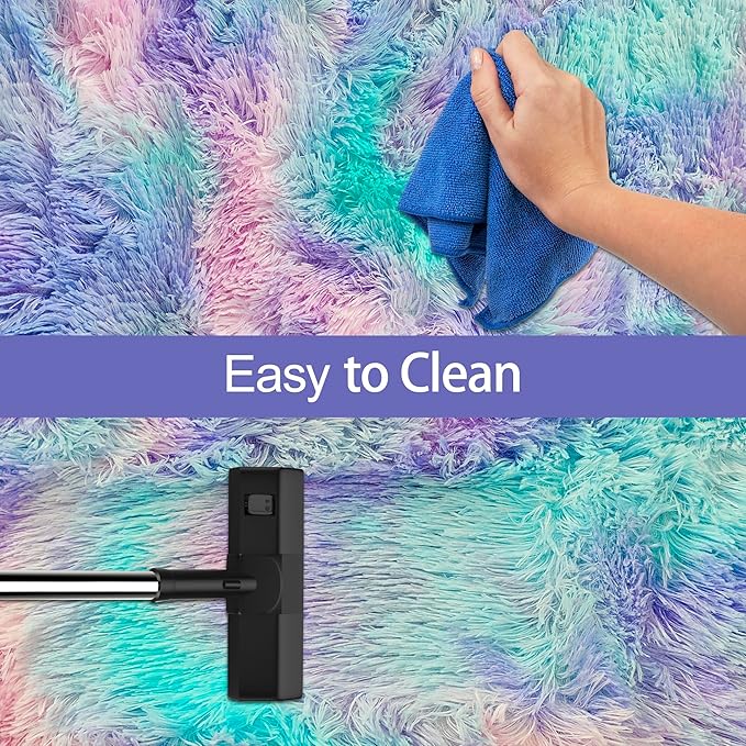 Super Soft Fluffy Living Room Area Rug 2x10 ft Purple Rainbow Tie-Dyed Shaggy Furry Carpet Washable Non-Slip Carpets Bedroom Bedside Nursery Rug Cute Colorful Room Decor for Girls