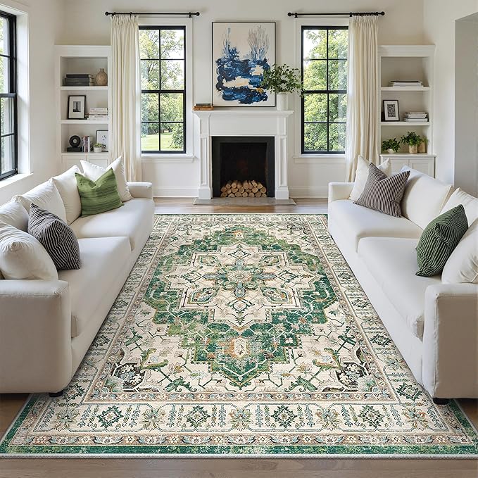 zesthome 8x10 Area Rugs,Stain Resistant Washable Rug,Ultra-Thin Rugs for Living Room,Bedroom,Non-Slip Backing Home Decor Large Area Rug (Green,8'x10')