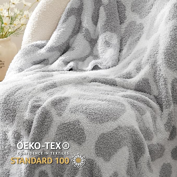 Bedsure Leopard Throw Blanket for Couch, Knit Fall Blanket - Super Soft, Cozy & Warm, GentleSoft, Breathable & Lightweight for Bed & Sofa, Grey, 50x60 Inches