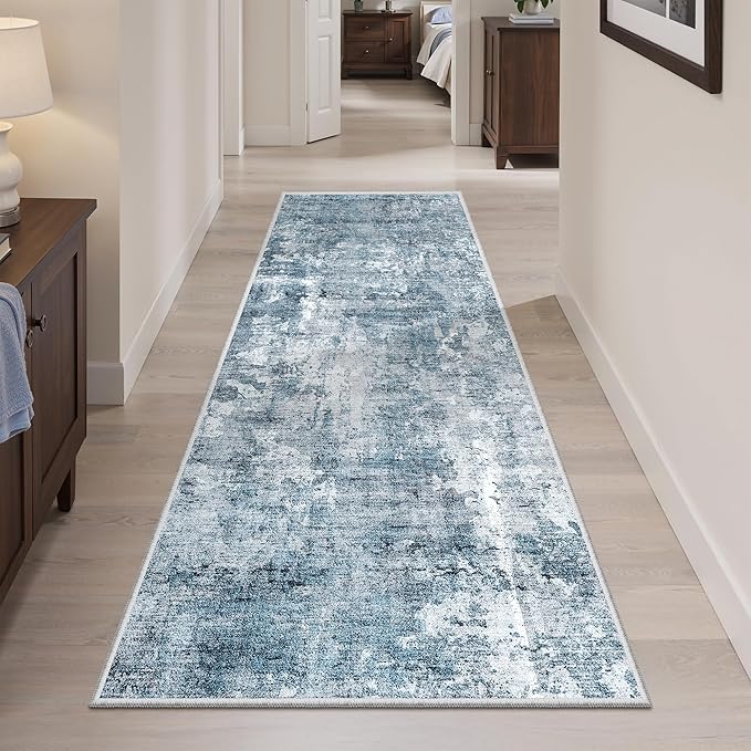 Runner Rug 2x5 Washable Non-Slip Kitchen Runner Rugs for Bathroom Laundry Room Blue/Grey Vintage Floor Carpet Runners for Hallway Entryway