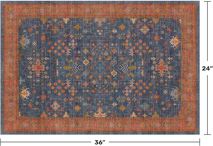 Hazo Haus Washable 2x3 Entry Rug Front Door Indoor, Farmhouse Small Area Rugs for Kitchen, Bathroom, Entrance, Non Slip Rubber Backed, Perfect for Boho Décor (2x3 Navy Blue)