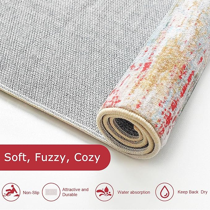 KOZYFLY Modern Abstract Kitchen Runner Rug, 2x6 Washable Rug Runner Non-Slip Soft Hallway Runner Rugs, Green Print Carpet Runner for Entryway Bathroom Laundry Room Foyer