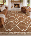 YIHOUSE Western Rugs for Living Room, 8x10 Moroccan Area Rug, Aztec Burnt Orange Large Rug, Southwestern Soft Low-Pile Washable Rugs for Bedroom, Dining Room