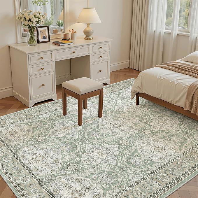 6x9 Area Rug for Living Room Washable 6x9 Rug Non-Slip Modern Rugs for Bedroom Dinning Room Ultra-Thin Indoor Green/Brown Rug