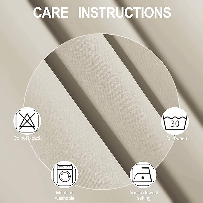 LEMOMO Light Beige Thermal Blackout Curtains/38 x 54 Inch/Set of 2 Panels Room Darkening Curtains for Bedroom