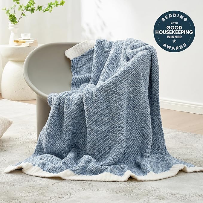 Snuggle Sac Blue Bedding Blanket Twin Size for Bed and Sofa, Reversible Super Soft Blankets Warm Cozy Knit Blankets Fuzzy Plush for Couch, Living Room, Blue, 60x80 inches