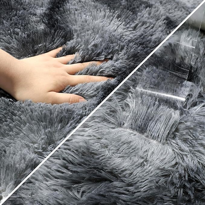 Tie-Dyed Dark Grey 2x6 Machine Washable Runner Rugs for Hallway Soft Fluffy Shaggy Bedside Rugs for Bedroom Living Room Indoor Floor Carpet for Kids Girls and Boys Nursery Rooms Home Decor Aesthetic