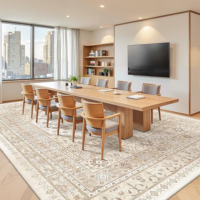 zesthome 10x14 Area Rugs,Stain Resistant Washable Rug,Ultra-Thin Rugs for Living Room,Bedroom,Non-Slip Backing Home Decor Large Area Rug (Cream/Beige,10'x14')