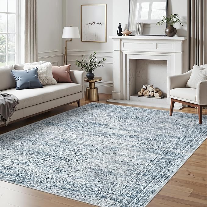 6x9 Area Rug for Living Room Washable 6x9 Non-Slip Modern Rugs for Bedroom Dinning Room Ultra-Thin Indoor Blue