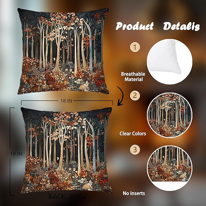 Rustic William Morris Inspired Autumn Forest Decor Throw Pillow Covers 18x18 Set of 2,Vintage Botanical Nature Decorative Throw Pillow Covers for Home Bedroom Living Room