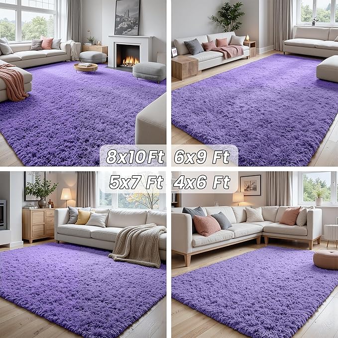 8x10 Area Rugs for Living Room Rug: Soft Fluffy Shag Purple Rugs for Bedroom, Non-Slip Large Fuzzy Plush Rug Indoor Floor Carpet for Nursery Kids Boys Girls Room, Dorms, Playroom, Modern Home Decor