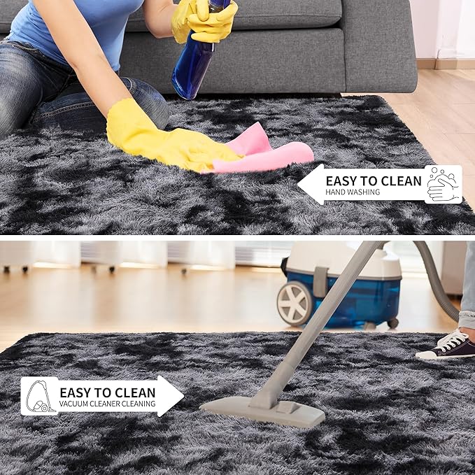 Tepook Area Rugs 10x14 for Living Room, Super Soft Fluffy Rugs for Bedroom, Modern Shaggy Rug Fuzzy Carpets for Kids, Plush Indoor Nursery Home Decor Rug with Non-Slip Bottom, Tie-Dyed Dark Grey