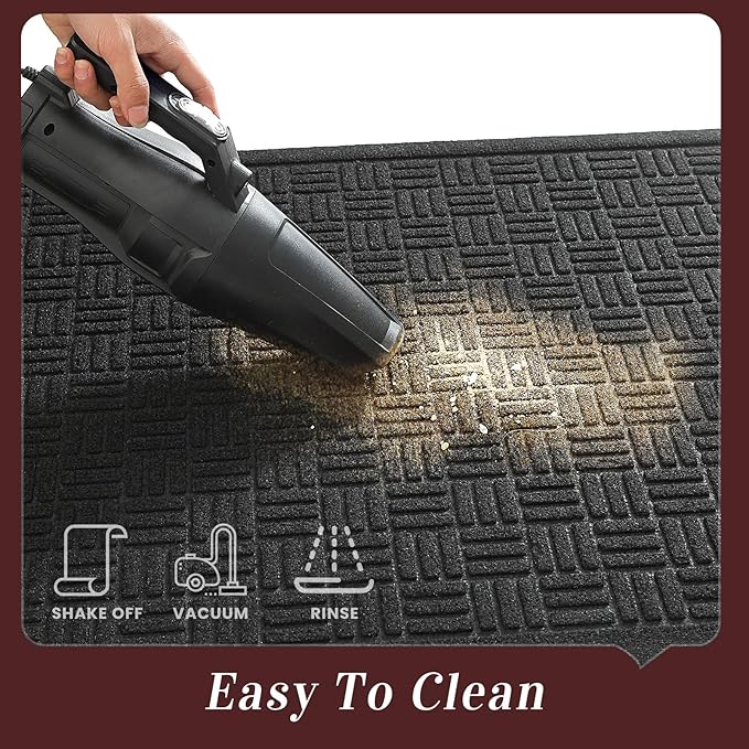 Mibao Front Door Mat Indoor Outdoor Entrance, Dirt Trapping Waterproof All-Season, All-Weather Doormat, Non-Slip Durable Natural Rubber Low Profile Easy Clean Patio Entrance Mat, 36" x 24", Black