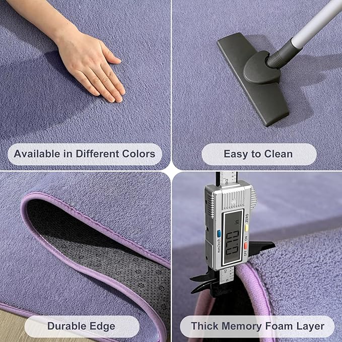 Amearea Modern Area Rugs for Bedroom Living Room, 4x6 Feet Purple Thickened Memory Foam Rug, Fluffy Indoor Washable Rugs Non Slip Minimalist Carpet for Kids Boys Girls Dorm Nursery Room Decor