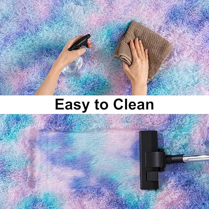 Soft Runner Rugs for Bedroom Hallways, 2x4 Purple Rainbow Fluffy Shag Throw Area Rug Non Slip for Bedside Dorm, Long Shaggy Furry Carpet for Nursery Living Room