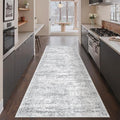 3x8 Runner Rug Non Slip Washable for Entryway, Vintage Hallway Runner for Front Porch, Laundry Room, Bedroom, Abstract Stain Resistant Thin Indoor Kitchen Mats for Floor(3'x8', Grey/Ivory)
