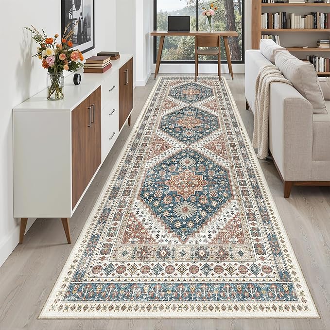Madane Hallway Rug 3x10, Kitchen Rugs Washable Entryway Rug Vintage Kitchen Runners Non Slip Indoor Area Rug Farmhouse Carpet Runner for Bathroom Living Room Bedroom, Navy Blue