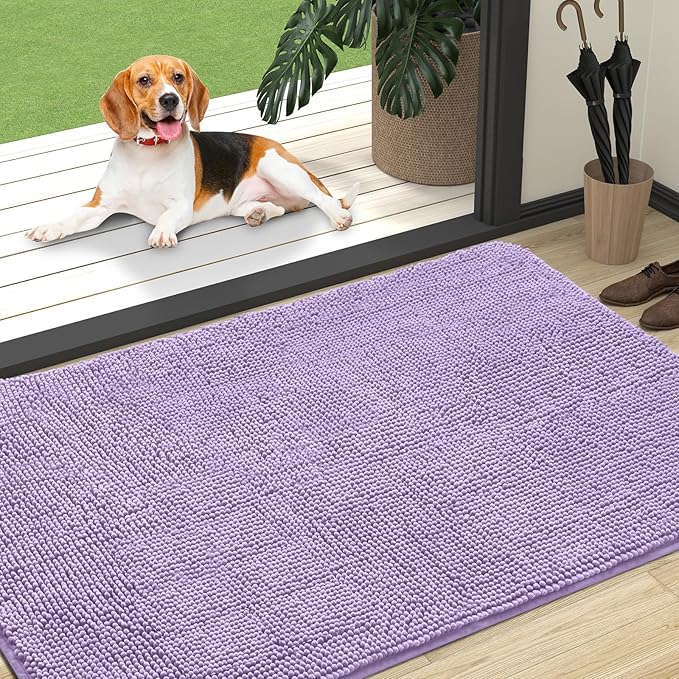 OLANLY Dog Door Mat for Muddy Paws 47x32, Absorbs Moisture and Dirt, Absorbent Non-Slip Washable Doormat, Quick Dry Chenille Mud Mat for Dogs, Entry Indoor Entryway Carpet for Inside Floor, Lavender