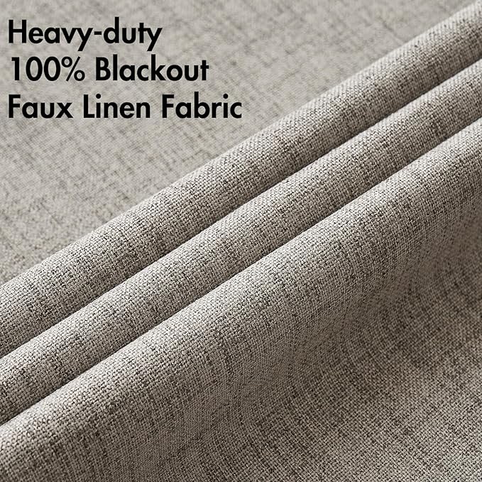 MIULEE Linen Curtains for Bedroom Solid 100% Blackout Thermal Insulated Greige Curtains Grommet Room Darkening Drapes for Living Room Nursery 52x84 Inch (2 Panels)