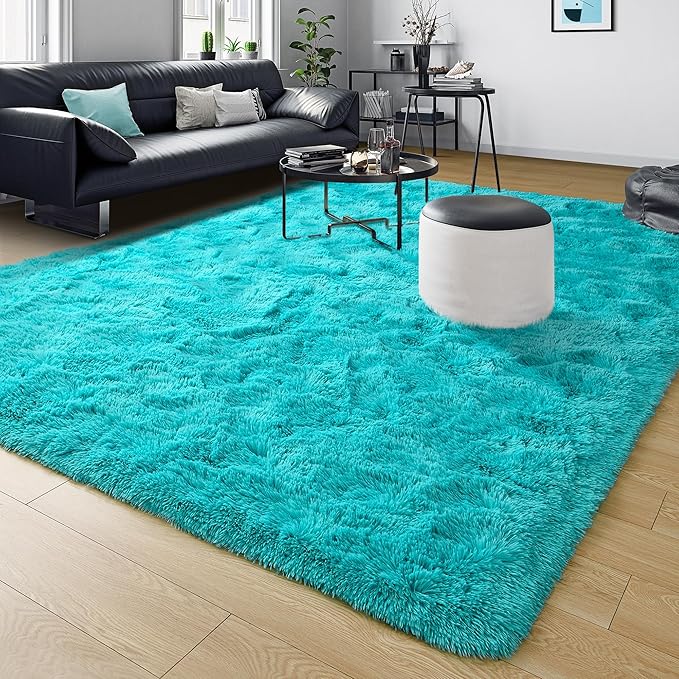 Tepook Fluffy Large Rugs for Living Room, Shag Area Rug 6x9 Soft Carpet for Bedroom, Modern Shaggy Rug for Kids Boys Girls, Plush Indoor Nursery Home Decor Rug with Non-Slip Bottom, Blue, 6 X 9 Feet