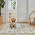 Madane Washable Area Rug 2x3, Small Entryway Rug Non-Slip Vintage Door Mat Indoor Entrance, Low Pile Floor Carpet for Inside Front Door Bedroom Kitchen Entry Laundry (2'x3', Green)