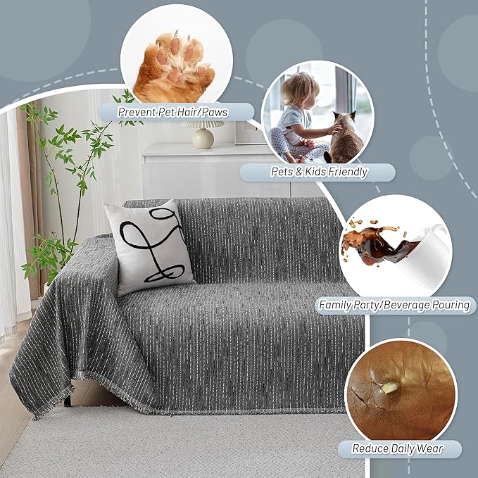 MYSKY HOME Couch Covers for Sofa, Dog Couch Cover Protector, Dark Grey Lines Sofa Covers for Sectional L Shape, Pets Couch Throw Cover Washable Durable Large Couch Cover for Dogs, Cats, 71"X102"