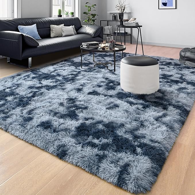 Tepook Soft Fluffy Rugs for Bedroom, 4x6 Area Rug for Living Room, Modern Shaggy Room Rug for Kids Boys Girls, Plush Throw Rugs Indoor Nursery Home Decor Rug with Non-Slip Bottom, Tie-dye Dark Blue