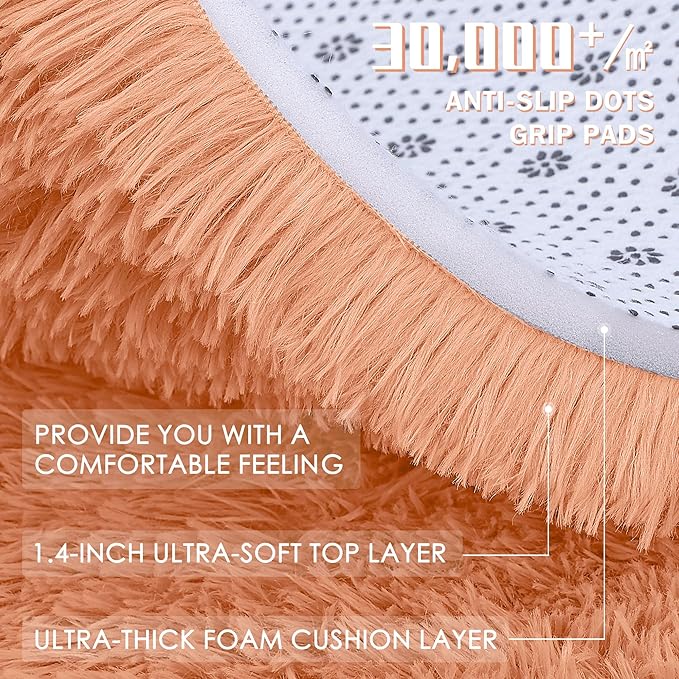 OLANLY 6x9 Machine Washable Large Area Rugs for Living Room, Bedroom, Soft Fluffy Shaggy Bedside Rug, Indoor Floor Carpet for Kids Girls and Boys, Dorms, Nursery, Home Decor Aesthetic, Muted Orange