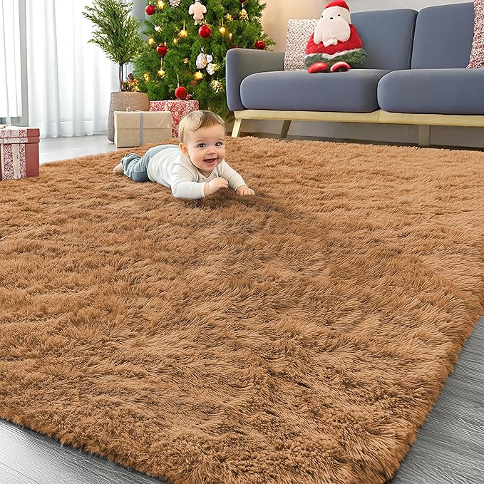 OLANLY 6x9 Machine Washable Large Area Rugs for Living Room, Bedroom, Soft Fluffy Shaggy Bedside Rug, Indoor Floor Carpet for Kids Girls and Boys, Dorms, Nursery, Home Decor Aesthetic, Khaki