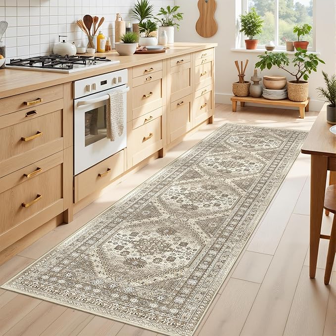 Runner Rug 2x8 Runners for Hallways Non Slip Washable, Vintage Hallway Runner Rugs for Living Room, Low Pile Soft Hallway Rug for Kitchen Bedroom Laundry Room Rug(Brown,2'x8')