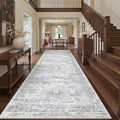 4x12 Runner Rug for Hallway, Low-Pile Wide Runner for Entryway, Long Washable Non-Slip Kitchen Rug, Soft Modern Home Decor Mat for Living, Laundry Room(4'x12', Grey/Ivory)