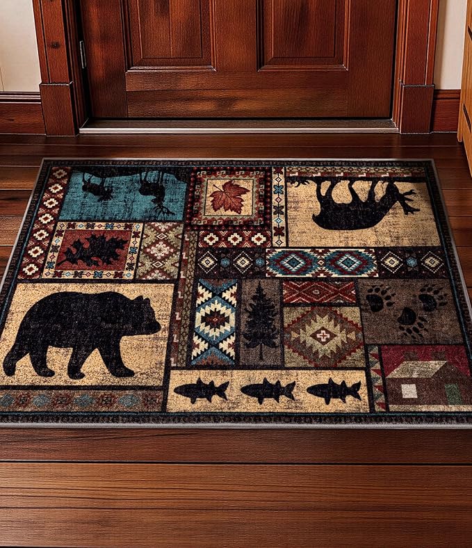 YIHOUSE Washable Entryway Rug, 2x3 Rustic Cabin Area Rug, Non-Slip Indoor Door Mat Ultra-Thin for Kitchen, Mudroom, Laundry Room, Bedroom Entry