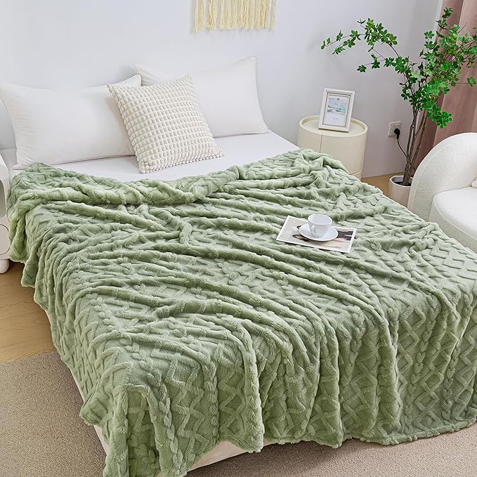 Aganear Twin Blanket - 3D Stylish Design, Lightweight Blanket Super Soft, Warm, Decorative Present for All Seasons, Portable Throw Blankets for Couch, Sofa, Bed, Car(60"×80", Sage Green)