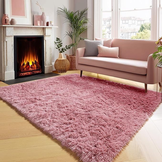 ONASAR Blush Area Rugs for Bedroom Living Room, Fluffy Fuzzy Shag Shaggy 4x6 Bedside Rug, Soft Plush Indoor Floor Carpet for Nursery Kids Girls Boys Teen Dorm Home Office Decor Aesthetic