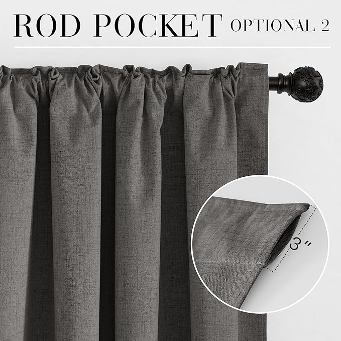 RYB HOME Grey 100% Blackout Curtains 63 inch Long, Light Blacking & Thermal Insulated Curtains for Nursery/Bedroom/Boys'Room, Back Tab & Rod Pocket Window Treatment, W52 x L63, 2 Panels