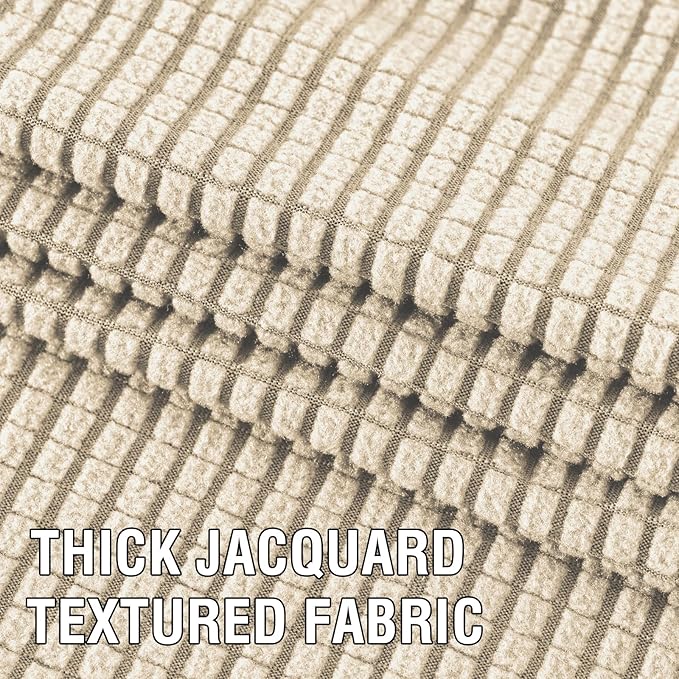 H.VERSAILTEX 4 Piece Stretch Couch Covers for 3 Cushion Couch Sofa Furniture Slipcovers Feature Upgraded Thicker Jacquard Fabric (Sofa, Natural)