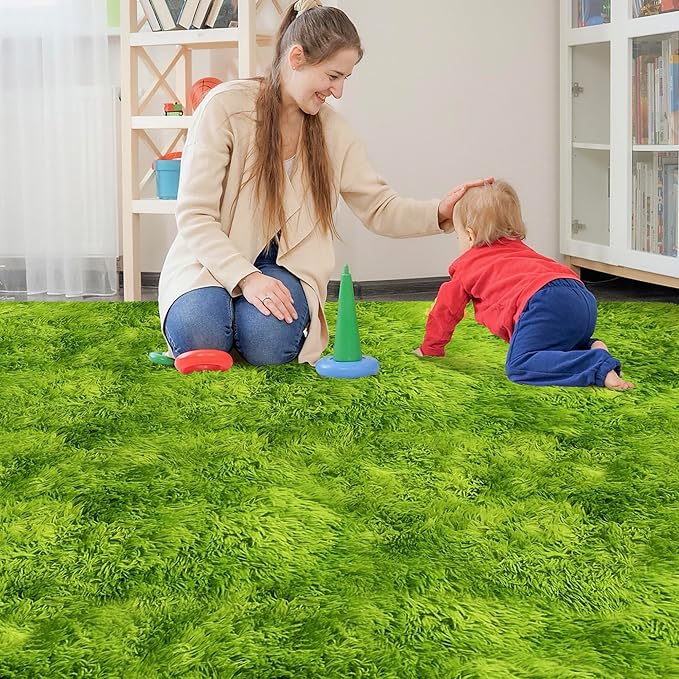 Green Tie-Dyed Rug for Living Room 8x10 Fluffy Area Rug Mat Bedside Throw Rug for Bedroom Kids Room Boys Teens Nursery Baby Dorm Office Home Decor Aesthetic Carpets