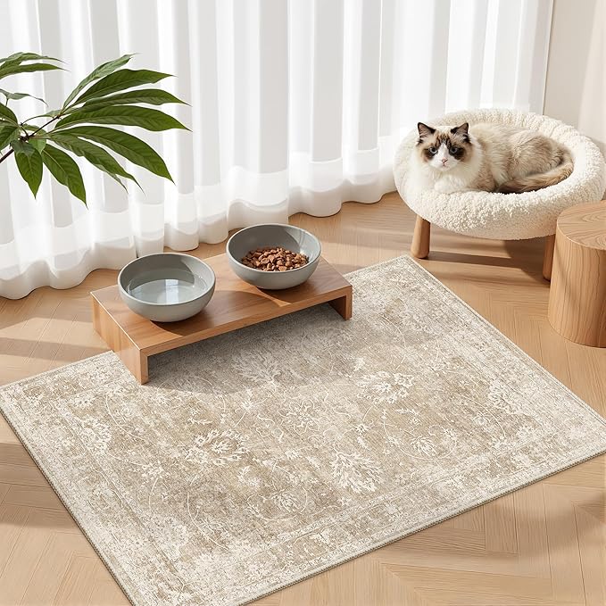 Madane 2x3 Washable Rugs for Entryway, Low Pile Non-Slip Small Area Rug Kitchen Door Mat, Vintage Soft Throw Neutral Rug Floor Mat for Indoor Front Entrance Bathroom Hallway (2 x 3, Beige/Brown)
