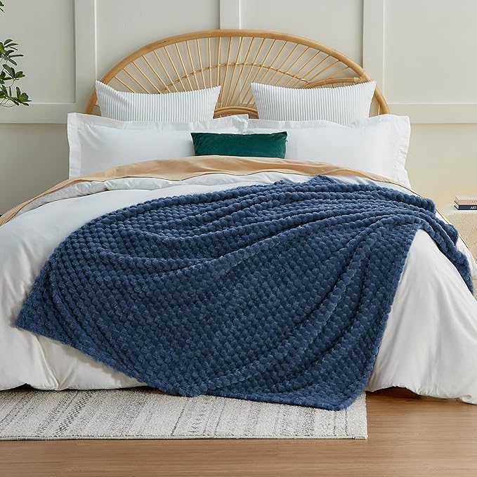 EXQ Home Fleece Blanket Throw XL for Couch or Bed - 3D Imitation Turtle Shell Jacquard Decorative Blankets - Cozy Soft Lightweight Fuzzy Flannel Blanket Suitable for All Seasons(50"×70",Dark Blue)