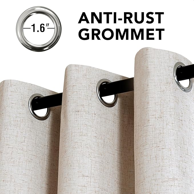 H.VERSAILTEX Linen Curtains 100% Blackout Curtains for Bedroom 108 inch Long Full Light Blocking Nature Linen Blended Window Curtains for Living Room Nickel Grommet (2 Panels, Heathered Natural)