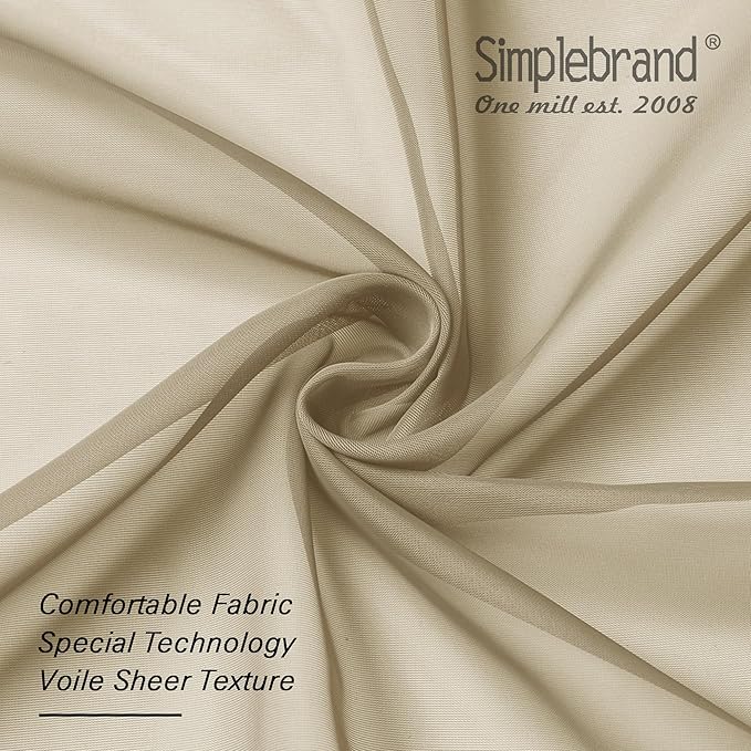 Simplebrand Taupe Sheer Curtains 84 Inches Long 2 Panels, Light Filtering Rod Pocket Solid Color Kakhi Taupe Brown Elegant Window Sheer Curtains & Drapes for Living Room, Bedroom (42" W x 84" L)