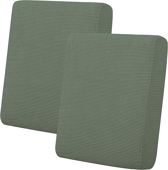 Easy-Going Stretch Individual Loveseat Couch Cushion Cover Sofa Cushion Furniture Protector Sofa slipcover Soft Flexibility with Elastic Bottom (2-Piece Loveseat Cushion Cover, Greyish Green)