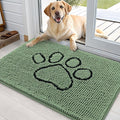OLANLY Dog Door Mat for Muddy Paws 36x24, Paw Print Design, Absorbs Moisture and Dirt, Absorbent Non-Slip Washable Doormat, Quick Dry Chenille Mud Mat, Entry Indoor Entryway Carpet, Olive Green