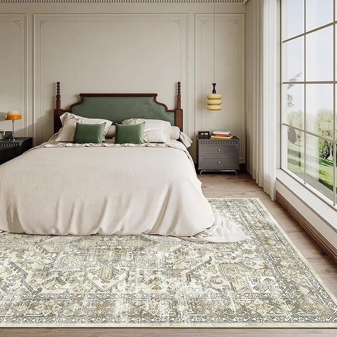 zesthome 6x9 Area Rug, Super Soft Washable Rugs for Living Room, Non-Slip Stain Resistant Vintage Rugs, Ultra-Thin Large Area Rugs (Beige/Brown,6'x9')