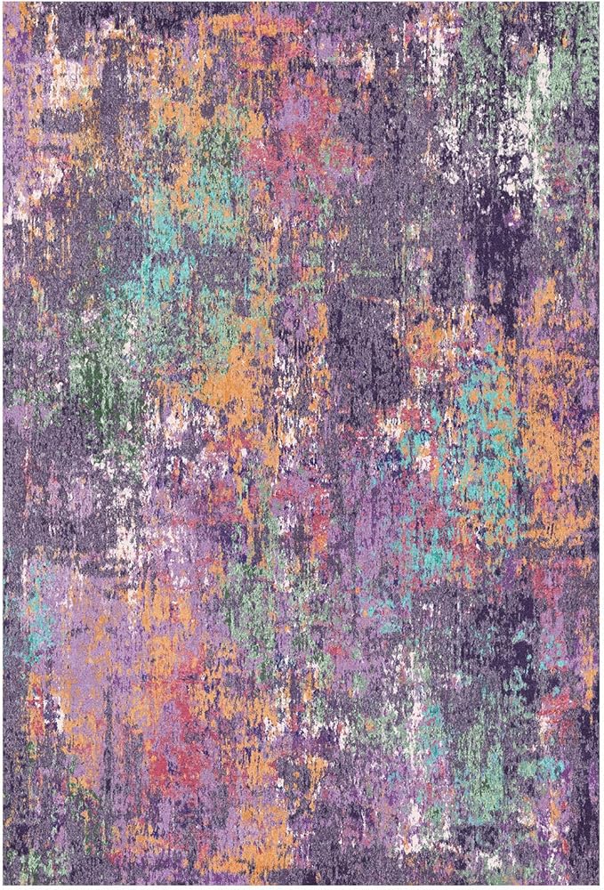Washable Area Rugs 4'x6' Non-Slip Modern Abstract Soft for Living Room Entryway Bedroom Nursery, Print Pattern, Purple Orange Blue Green Rust Red Colorful