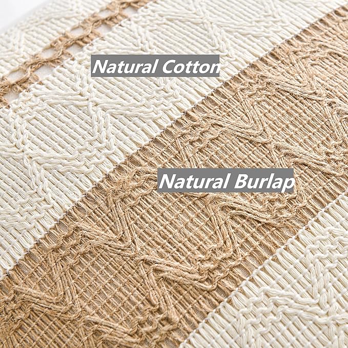 Fancy Homi Set of 1 Boho Neutral Big Decorative Throw Pillow Cover 24x24 Inch for Couch Bed Bedroom, Aesthetic Modern Organic Farmhouse Room Decor, Soft Cotton Accent Macrame Woven Tan Cushion Case