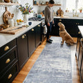 Hallway 2x10 Washable Runner Rug: Abstract Kitchen Stove Rugs Low-Pile Stain Resistant Entryway Area Rug Cozy Bedroom Soft Floor Mat Non-Slip Farmhouse Carpet for Bathroom Living Room(2x10,Blue/ivory)