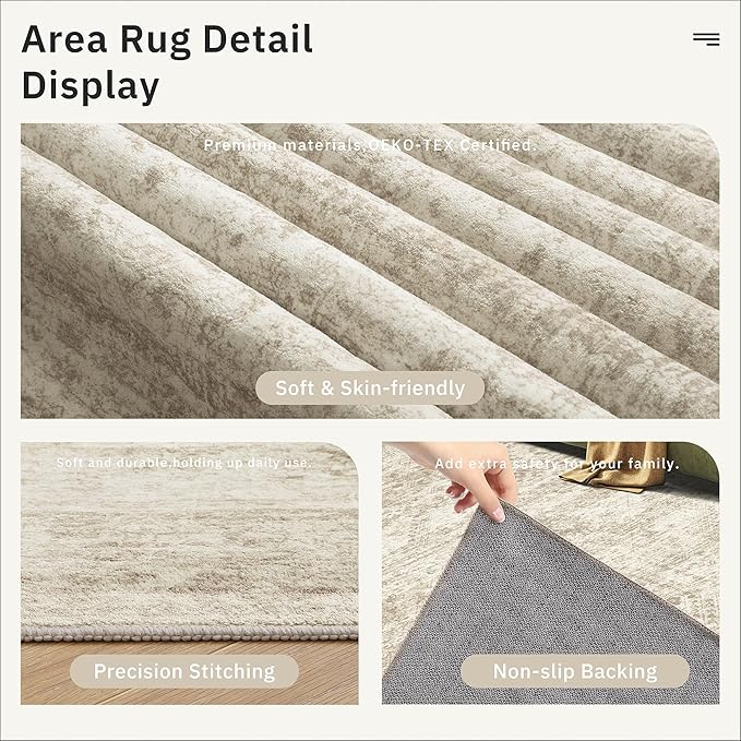 Hallway Runner Rug 3x18 - Kitchen Rugs 18ft Washable Entryway Rug Vintage Kitchen Runners Non Slip Farmhouse Indoor Carpet Runner for Living Room Bedroom, Beige